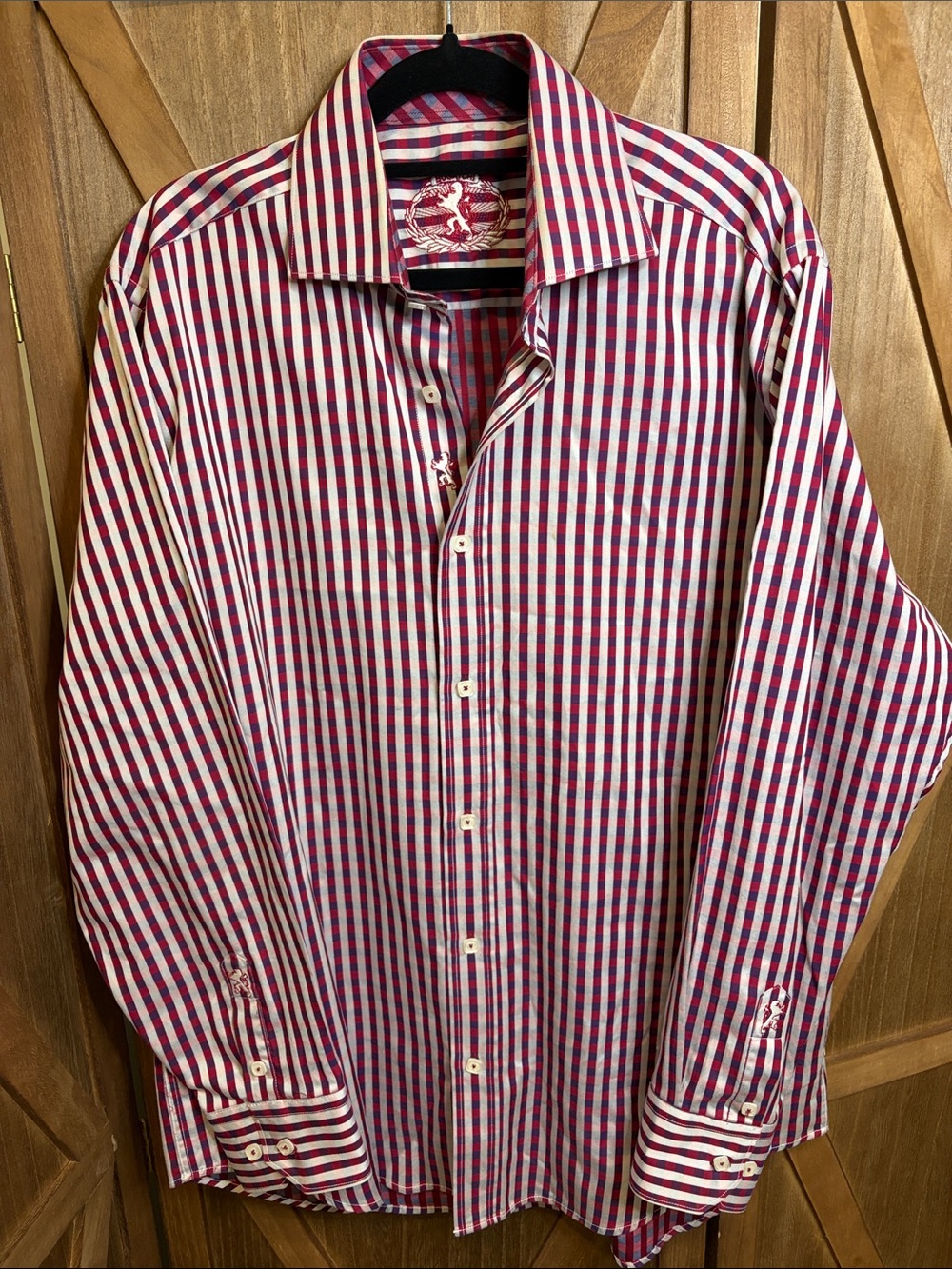 BUGATCHI CLASSIC FIT MEN Burgundy Red Gingham Checked Button Down Shirt